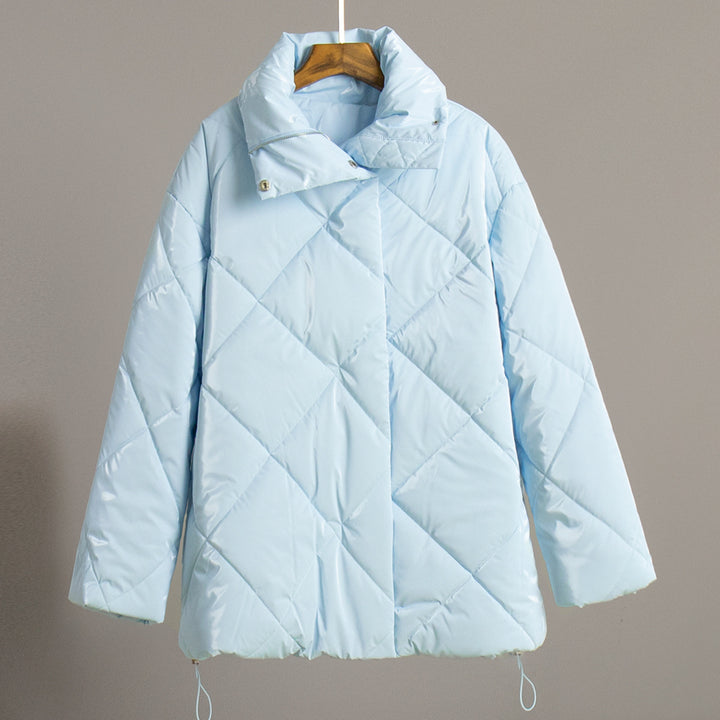 Ladies padded quilted jacket with high collar and practical pockets Amarae