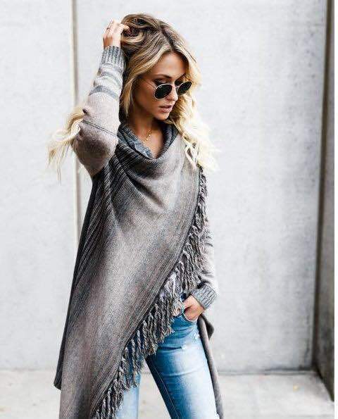 Poncho cocoon pour femme avec franges Chic & Stil