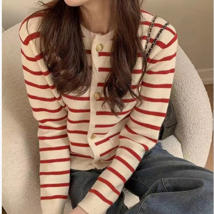 Chic striped jacket for women with golden buttons and large pockets Lune London