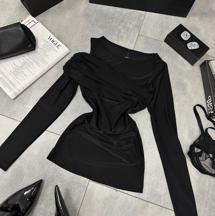 Long sleeve top for women with asymmetric wrap design Lune London