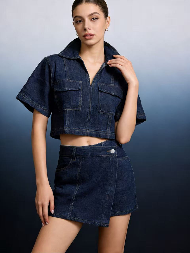 Women's stylish cropped shirt with patch pockets and casual shorts Lune London