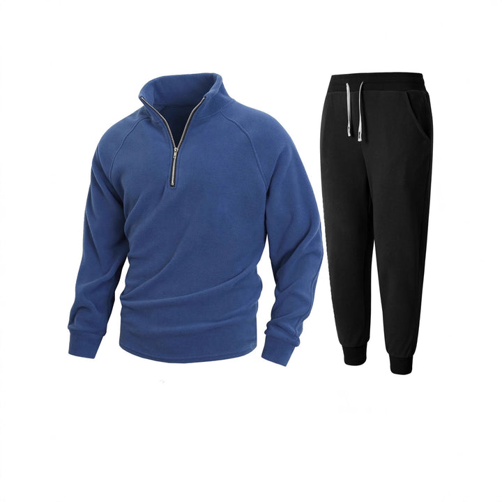 Men's fleece top with modern high collar and chic sporty joggers