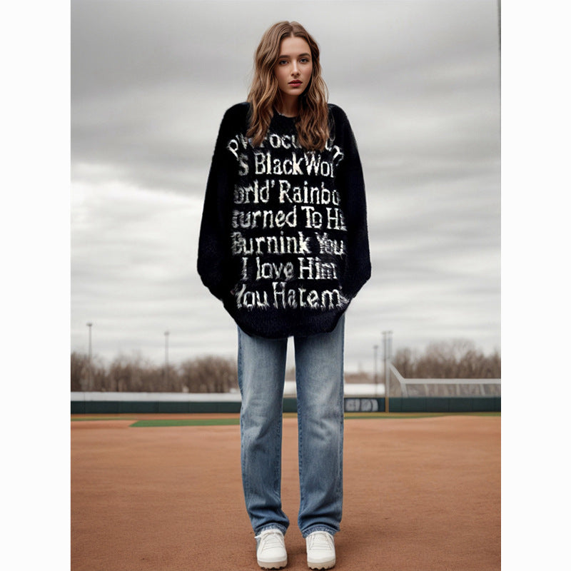 Elegant oversized sweater for women with creative inscription Lune London