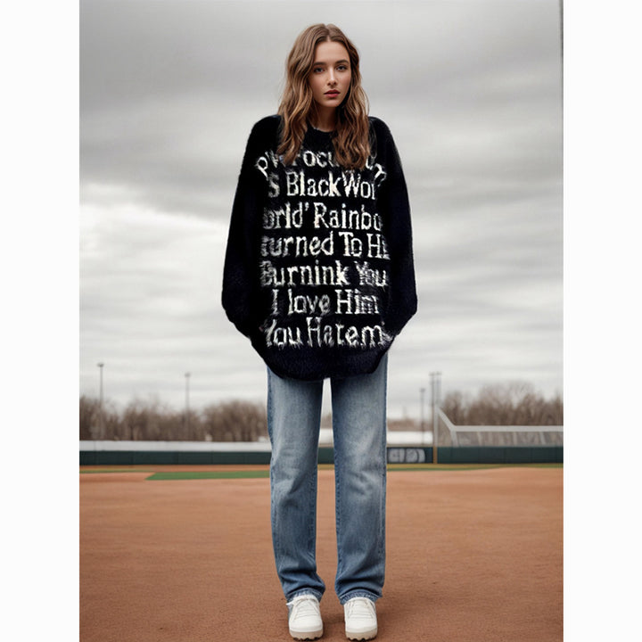 Elegant oversized sweater for women with creative inscription Lune London