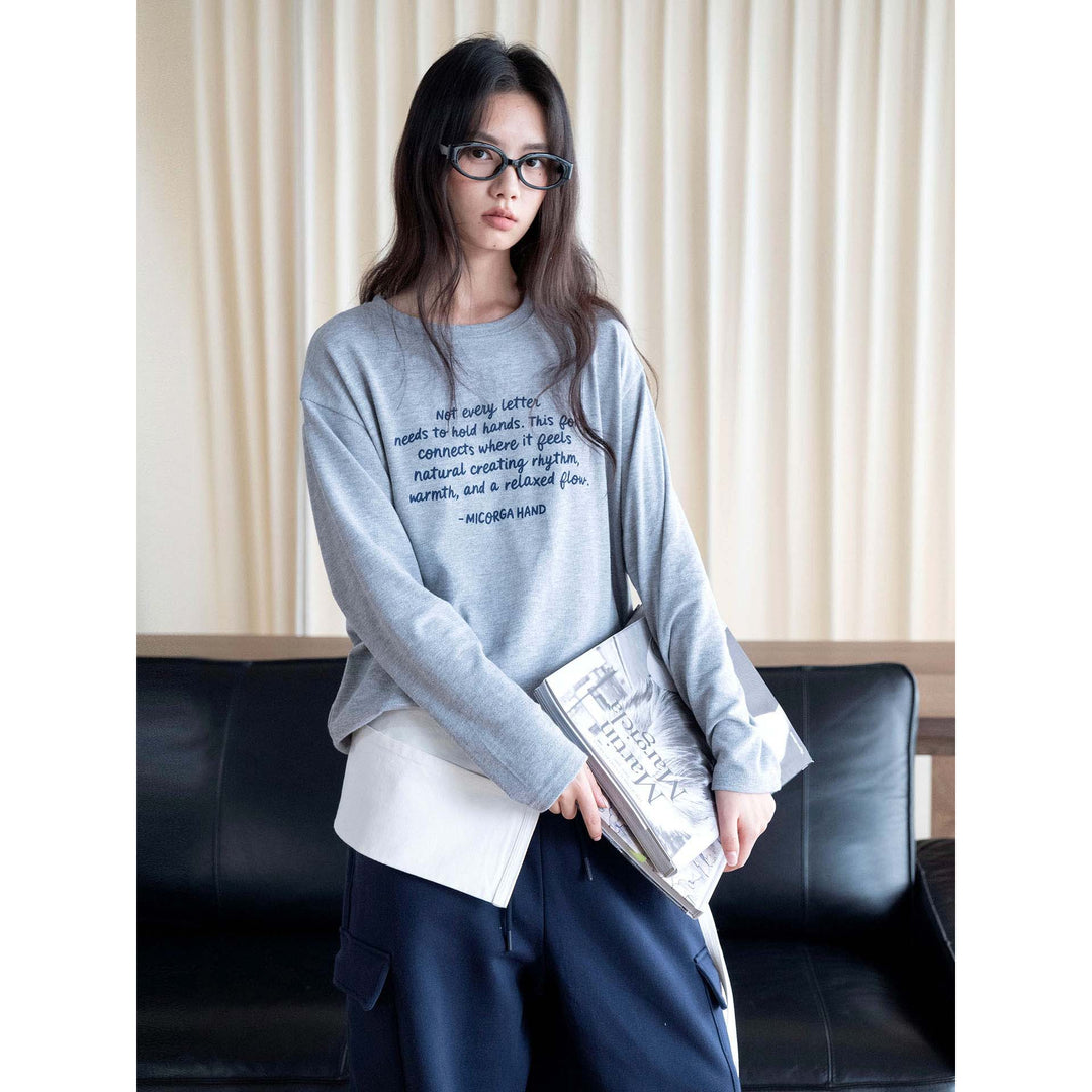 Women's Loose Relax Sweatshirt made of Cotton Blend with Round Neck and Statement Print Amarae