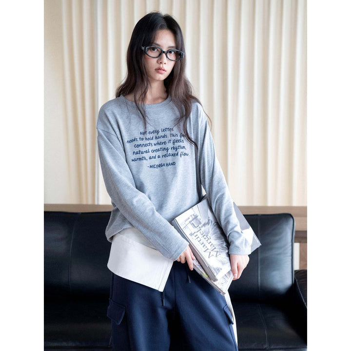 Women's Loose Relax Sweatshirt made of Cotton Blend with Round Neck and Statement Print Amarae