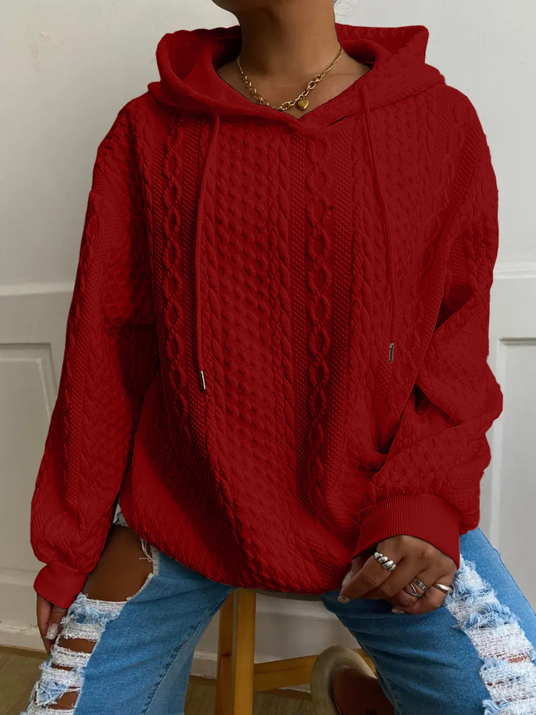 Ladies comfortable hoodie with chic and stylish textured knit design
