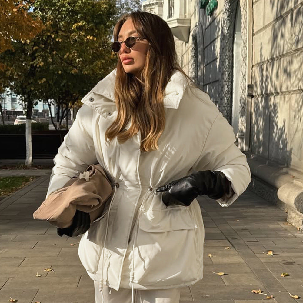 Ladies Oversized Casual Down Jacket with Drawstring Waist Lune London