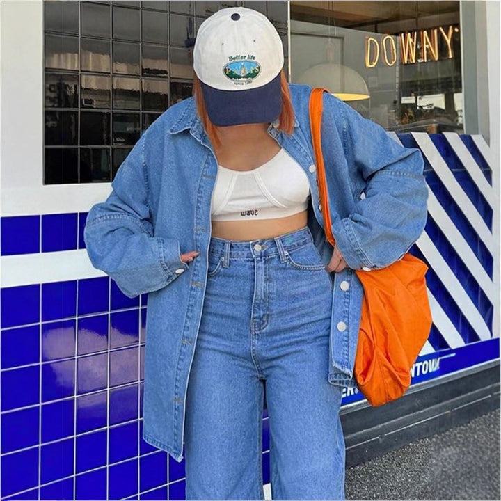 Women Oversized Denim Shirt Jacket with Extended Cut and Boxy Fit Amarae