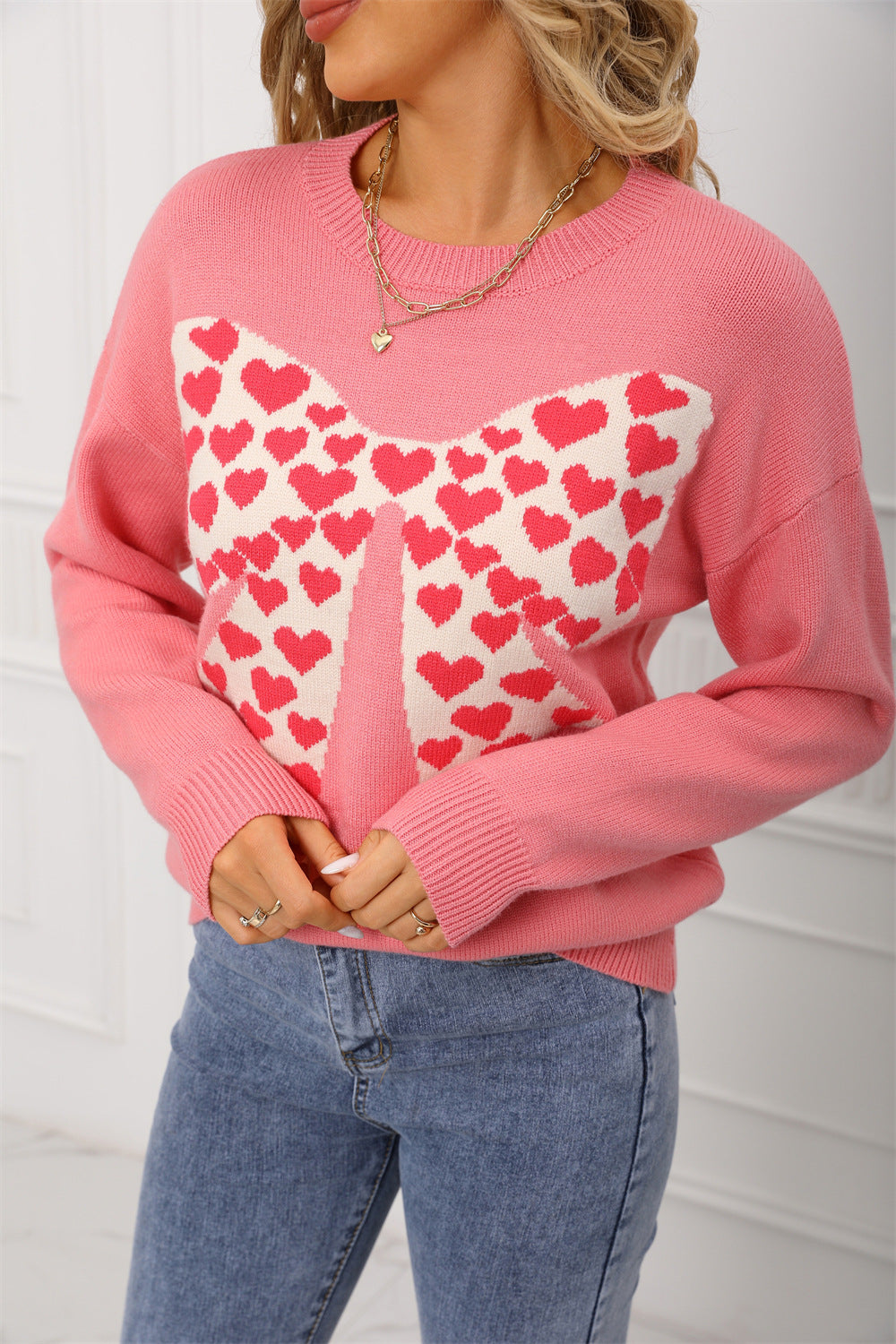 Pull décontracté pour femmes avec motif de cœur et larges manches Chic & Stil