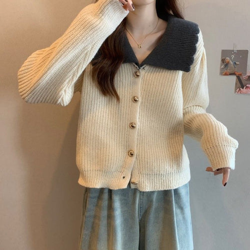 Ladies cardigan with vintage collar and large button details Amarae