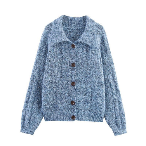 Womens knit jacket with trendy collar and pockets Amarae