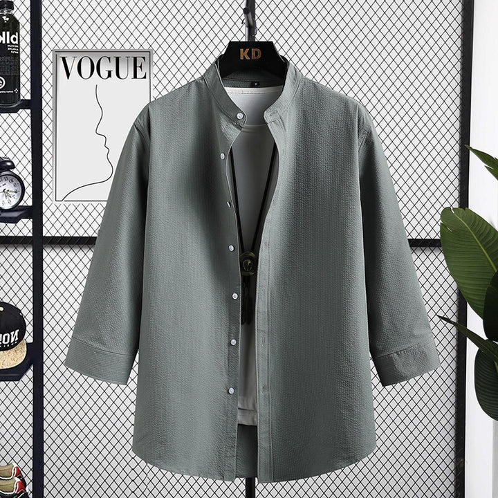 Long sleeve shirt for men Nizza with modern stand-up collar and structured fabric Lune London