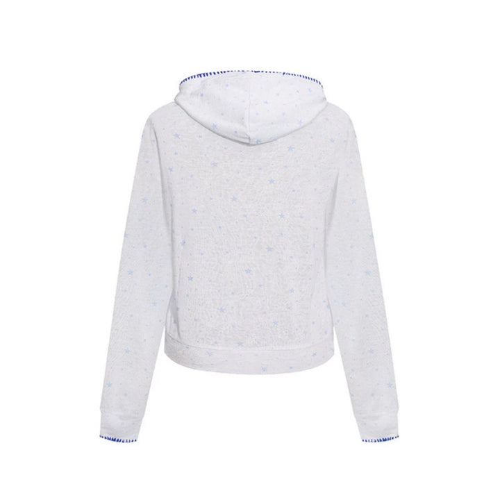Women's Lightweight Hooded Zip Cardigan with Allover Stars and Decorative Stitching