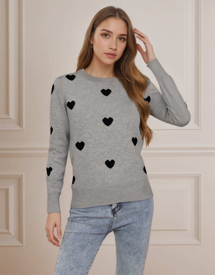 Pull en tricot pour dames avec motif cœur et texture fine Chic & Stil