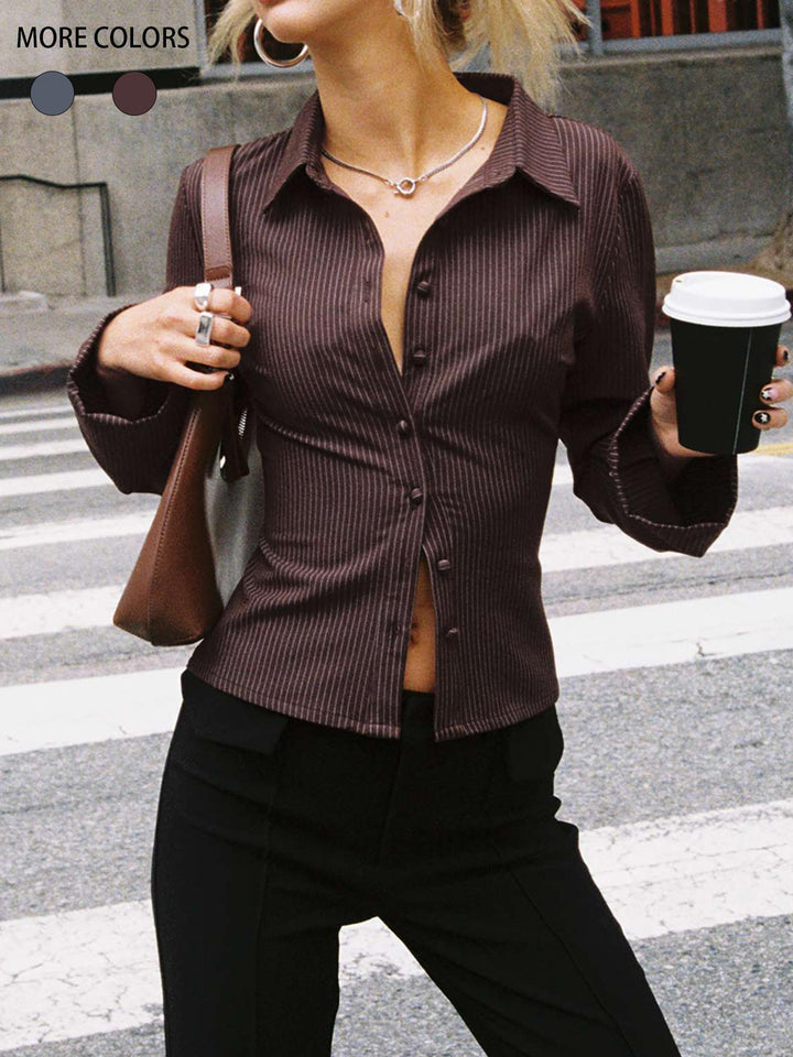 Women's Fitted Striped Shirt with Classic Collar Lune London