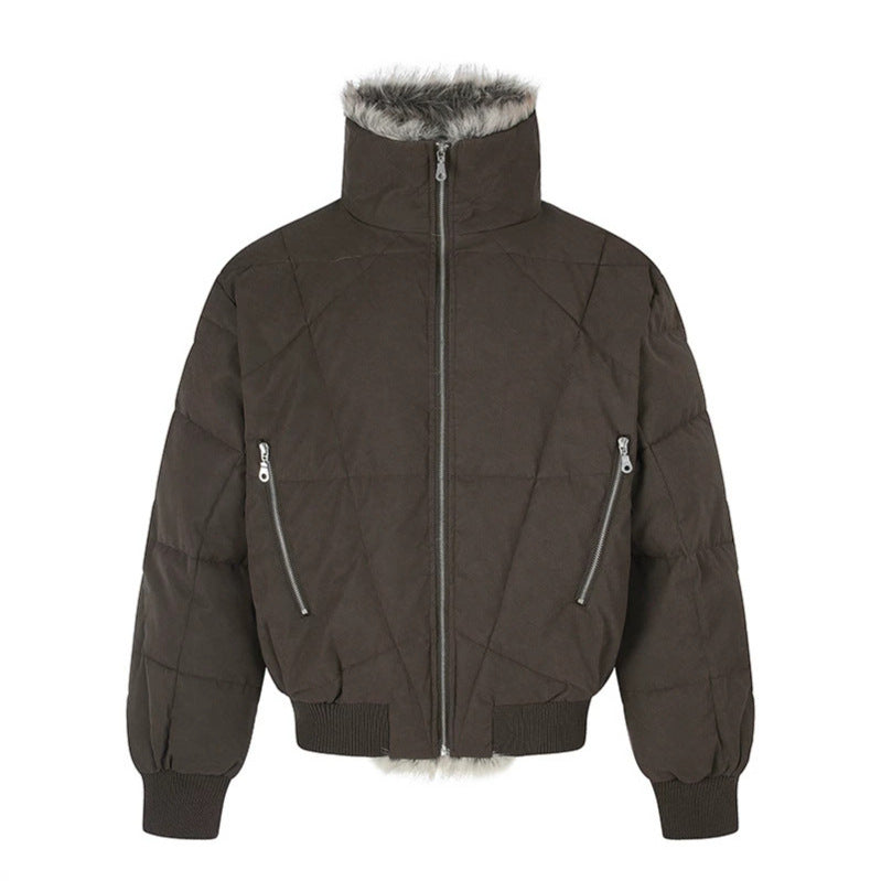 Women's quilted bomber jacket with faux fur trim, high stand-up collar and diagonal zip pockets Amarae