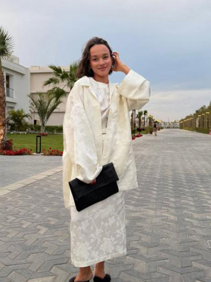 Women's Oversized Silk Look Blouson Coat with Wide Lapels and Boxy Silhouette Amarae