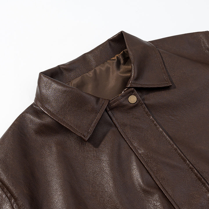 Trendy faux leather jacket for women with practical flap pockets and elastic hem Lune London