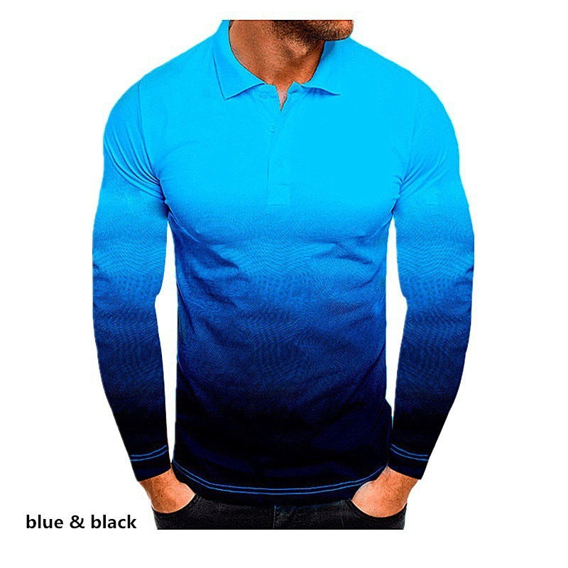 Men's long sleeve polo with a modern gradient of colors and performance material Lune London