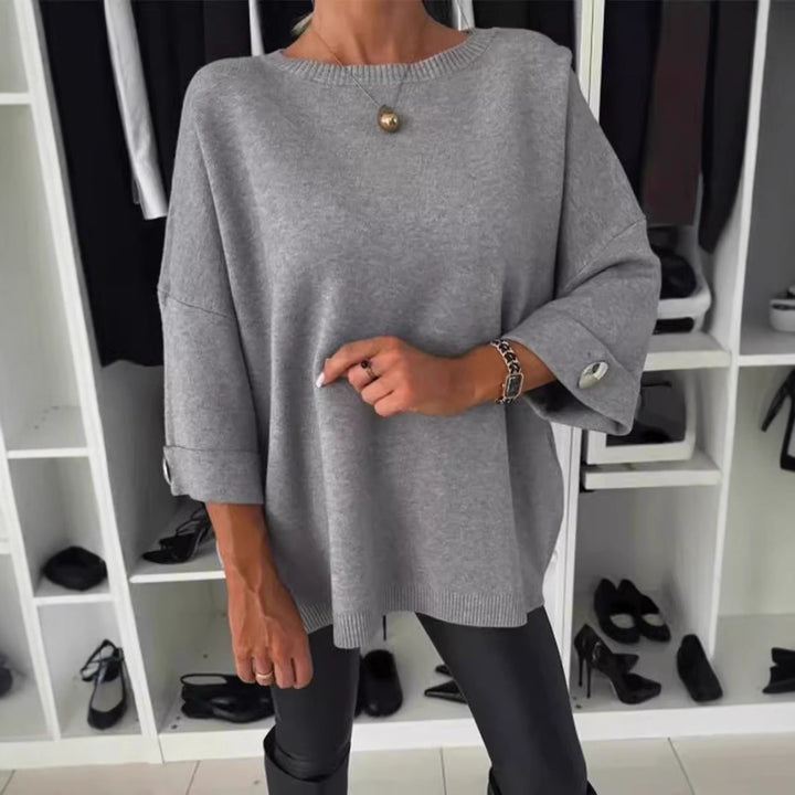 Ladies elegant and comfortable oversized sweater with decorative button details Lune London