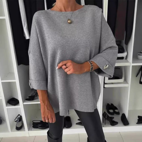 Ladies elegant and comfortable oversized sweater with decorative button details Amarae