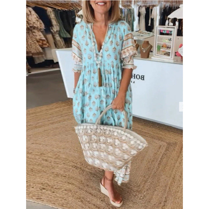 Airy tunic dress for women with floral patterns and delicate ruffle details Lune London