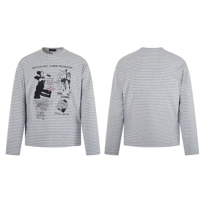 Men's Striped Long Sleeve in Relaxed Fit with Vintage Graphic Print Amarae