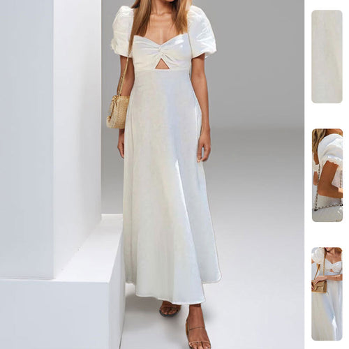 Robe maxi pour femmes avec un design clé sophistiqué et des manches puff volumineuses Chic & Stil