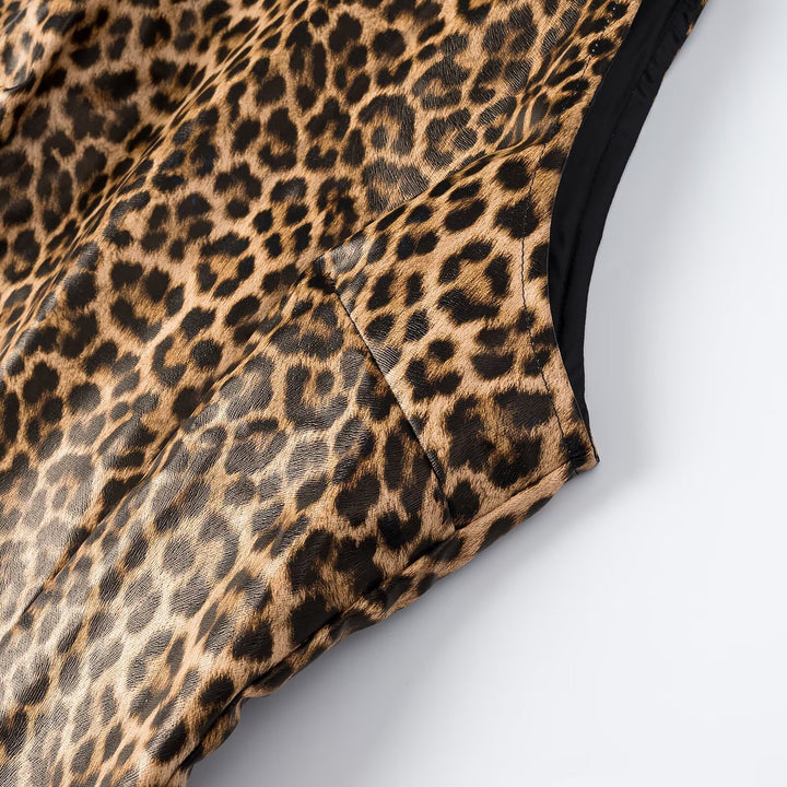 Women's Leopard Mini Dress with Thin Straps and High Neckline Amarae