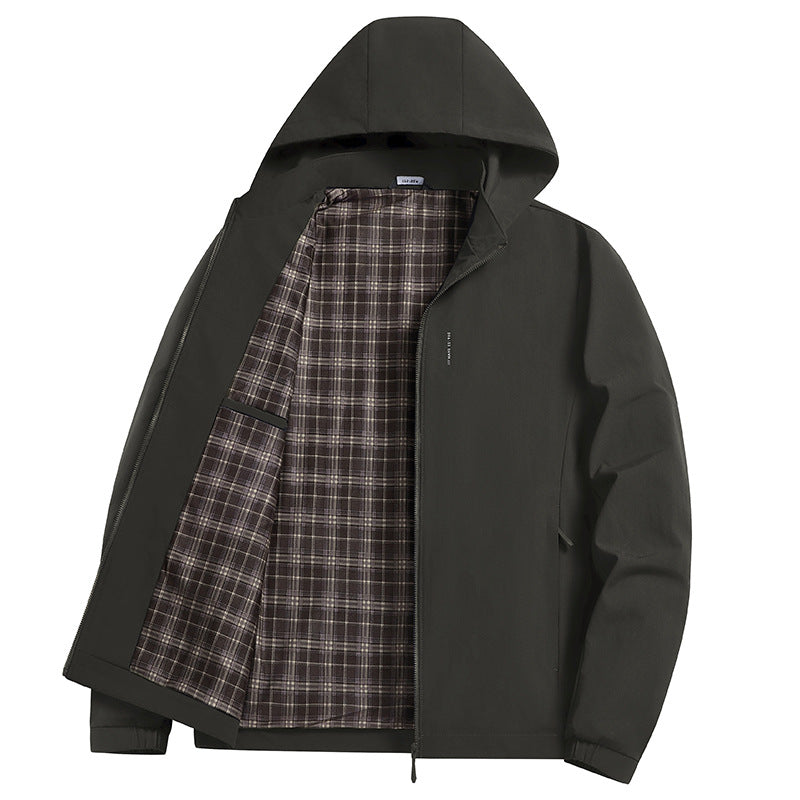 Men's hooded softshell jacket with checked lining, windproof and lightly padded Amarae
