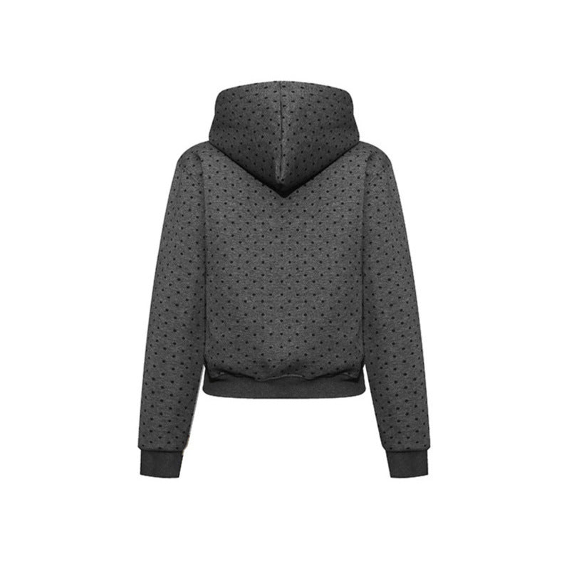 Women's hoodie with polka dot, college print, and ribbed hem Amarae