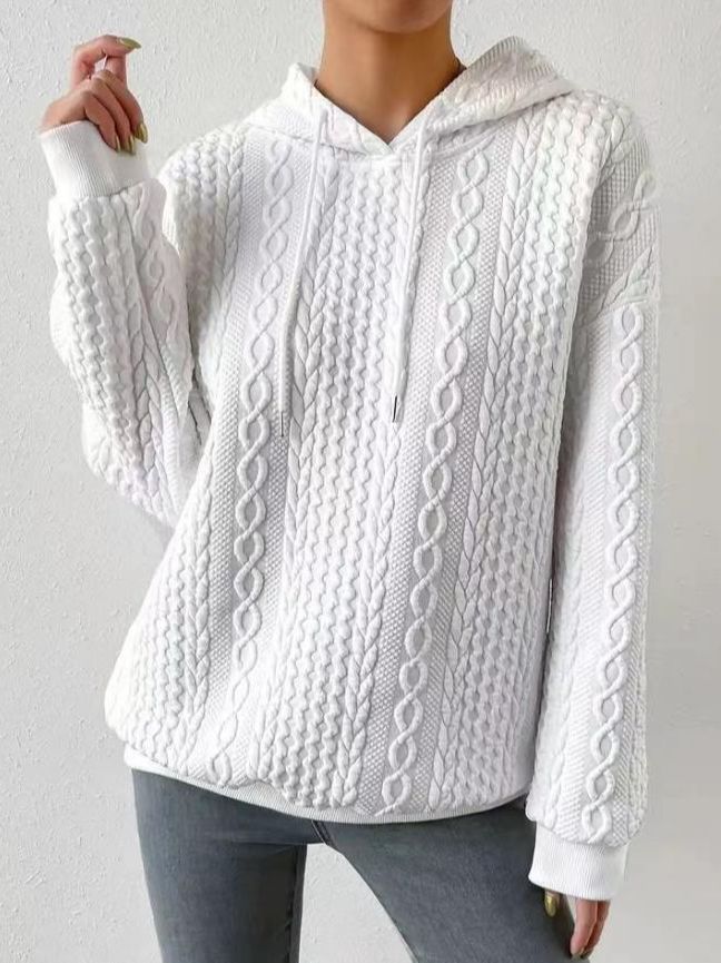 Women Oversized Sweater with textured waffle pattern and hood Lune London