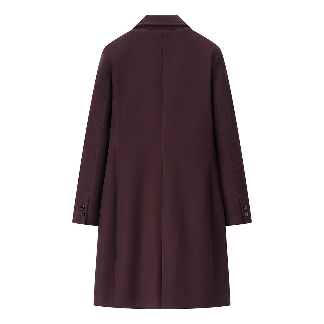 Ladies Elegant Wool Blend Coat in Straight Silhouette with Notched Collar and Piped Insert Pockets Amarae