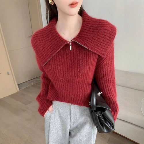 Pull en tricot pour femme avec grand col et fermeture éclair Chic & Stil