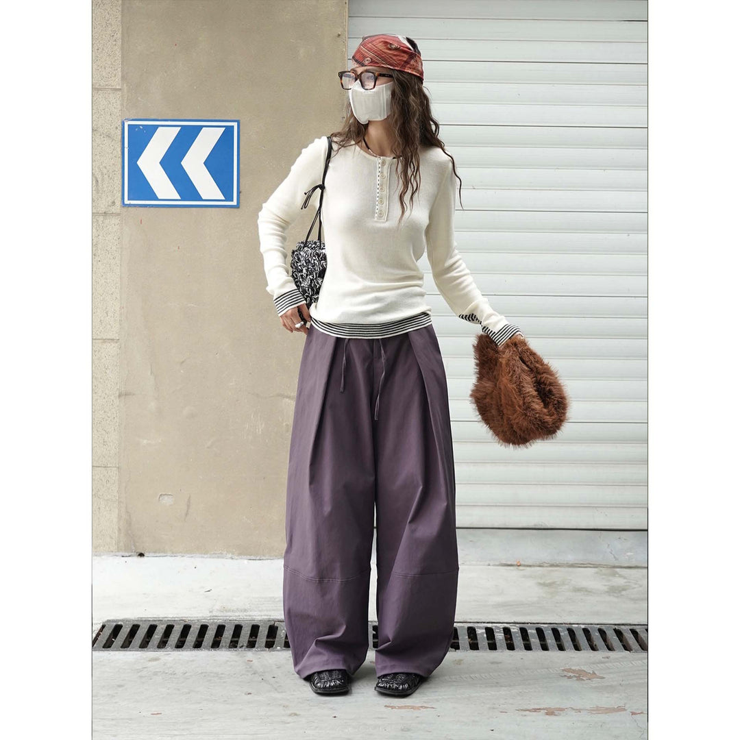 Ladies Extra Wide High-Waist Culotte with Draped Front Panel and Drawstring Waist Amarae