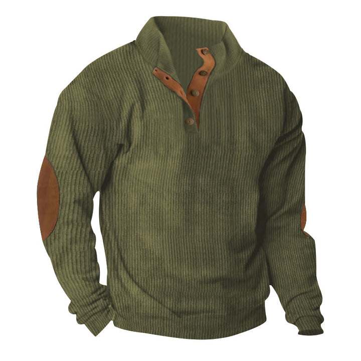 High-end knitwear for men with button placket and trendy leather applications Lune London