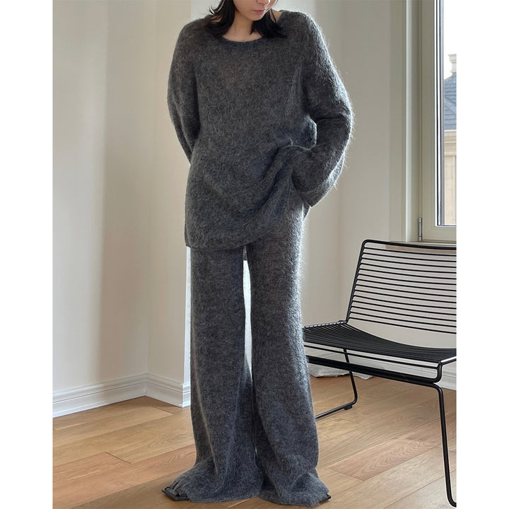 Women Fluffy Palazzo Knit Pants with Wide Leg and Lounge Silhouette Amarae