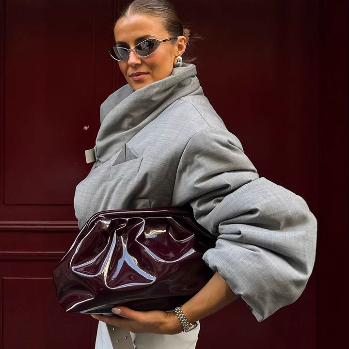 Women's padded oversized blazer with high shawl collar and waist belt Amarae