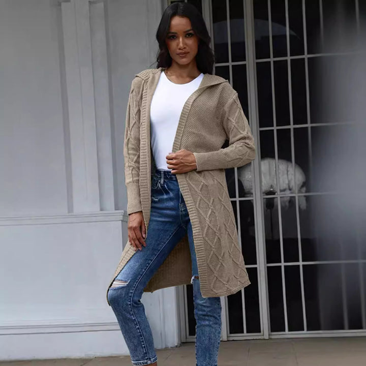 Women's knitted jacket with hood and stylish cable patterns Lune London