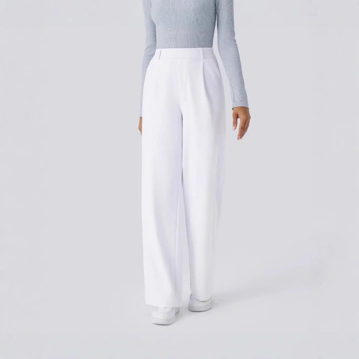 Ladies Elegant High-Waist Palazzo Pants with Front Pleats and Side Pockets Amarae