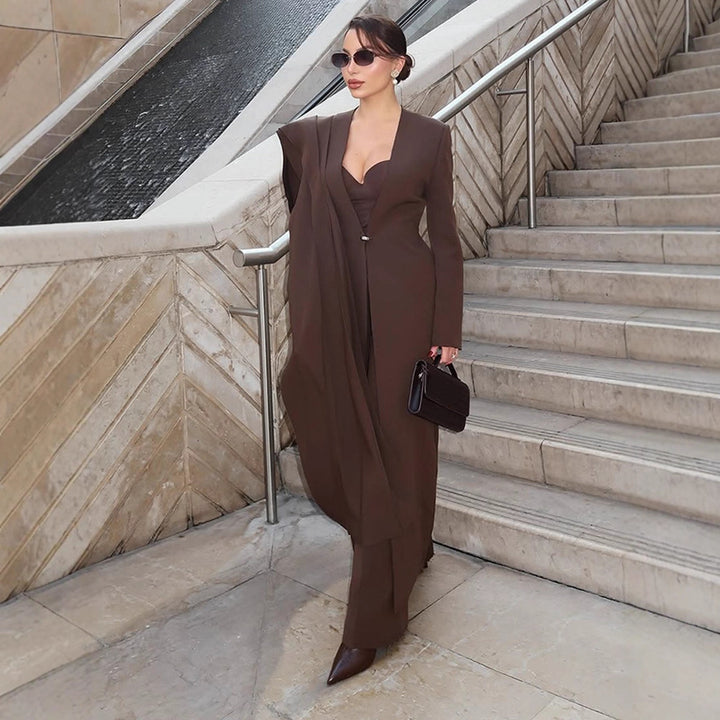 Women Elegant Coat Dress with Cape Shoulder and Tailored Silhouette Amarae