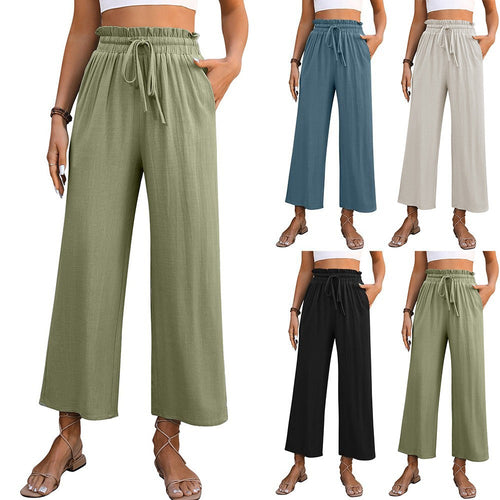 Ladies Comfortable Wide Leg Pants with Elastic Waist and Side Pockets Amarae