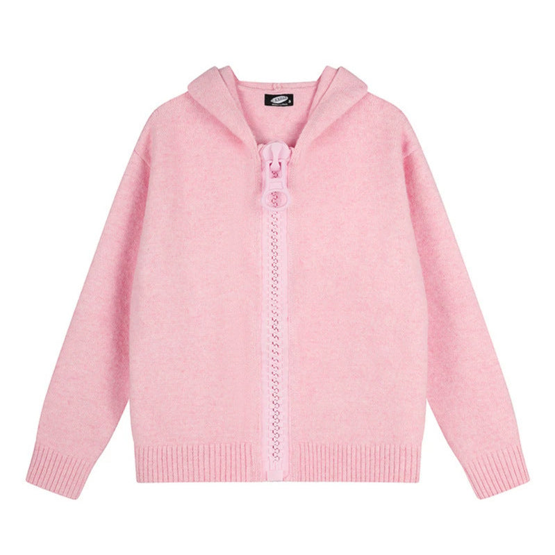 Women’s Hooded Cardigan with Oversized Zipper and Soft Mohair Mix Amarae