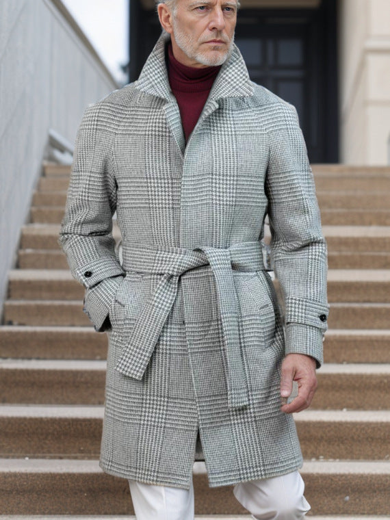 Trendy checkered coat for men with waist belt Lune London