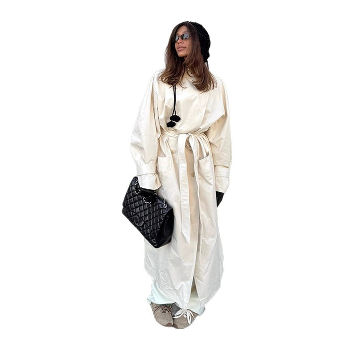 Ladies maxilength tailored trench coat made of lightweight cotton blend with tie belt Amarae