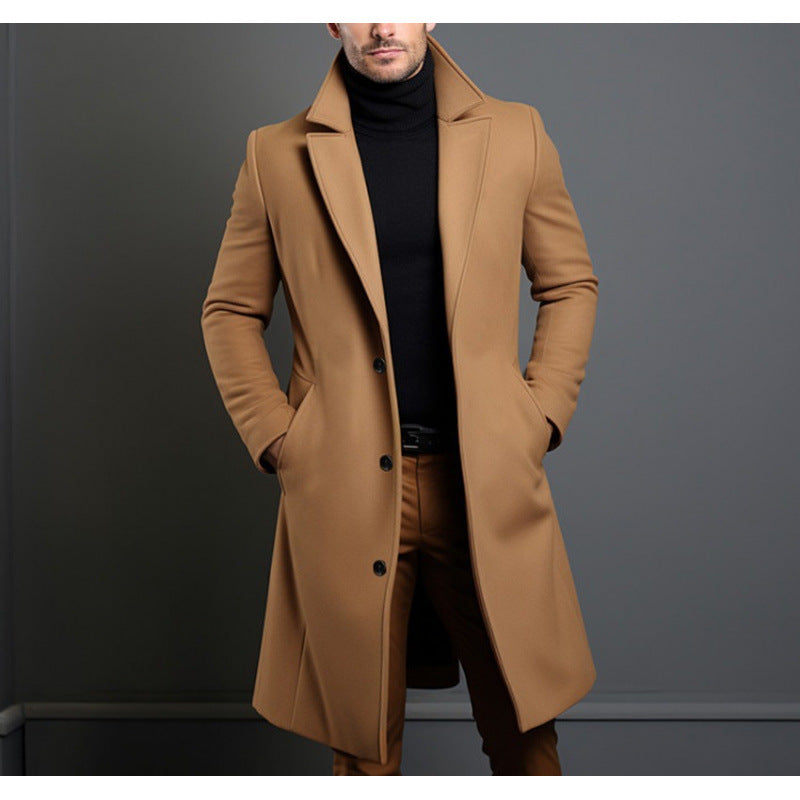 Men's knee-length classic coat with padded lining and elegant button placket Amarae