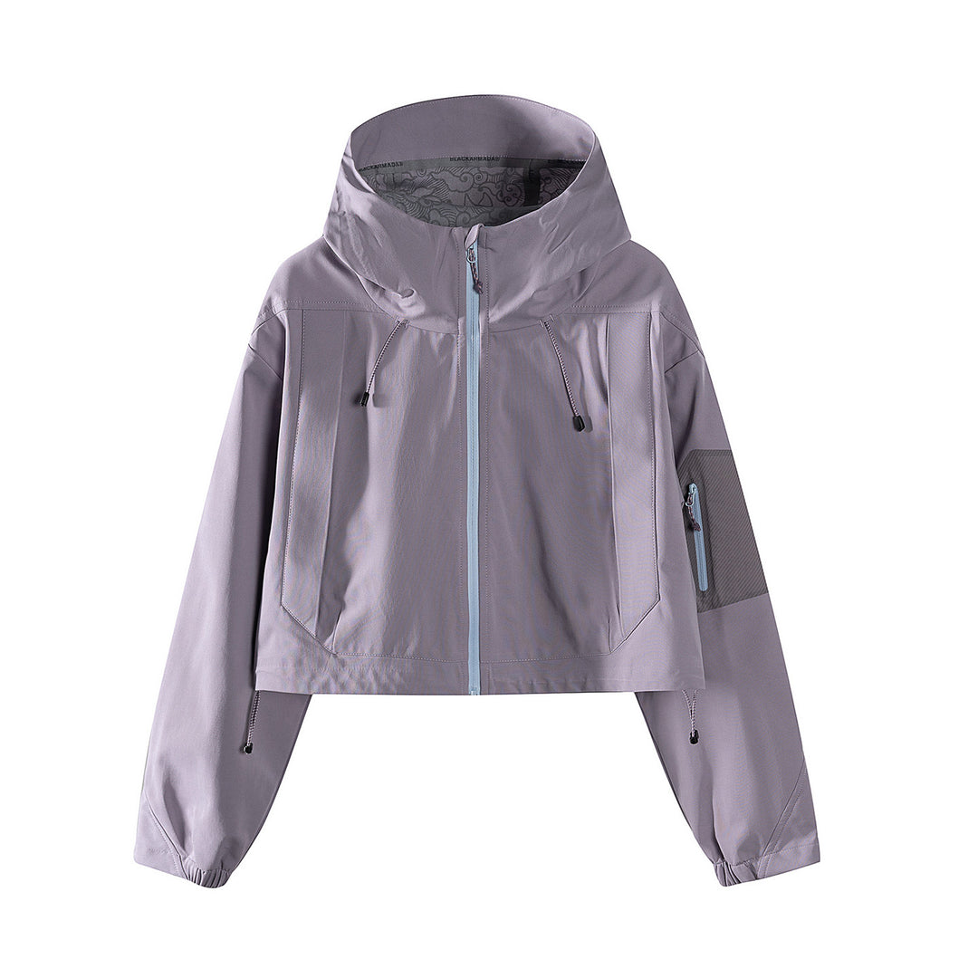 Women's Short Waterproof Hoodie Jacket with Adjustable Hem and Arm Pocket Amarae