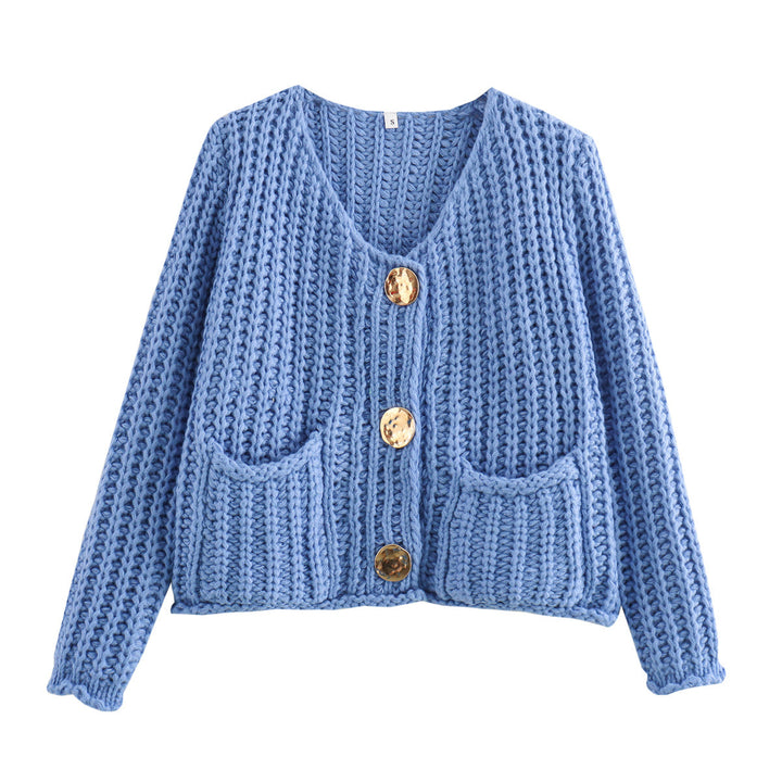 Women timeless cardigan with large buttons and pockets Lune London