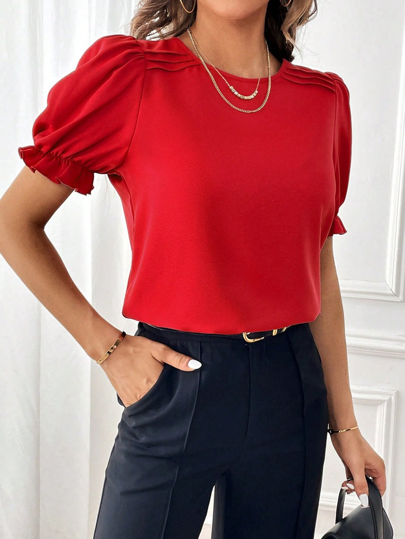 Amarae | Pure-Color-Round-Neck-Shirt-Top with Temperament